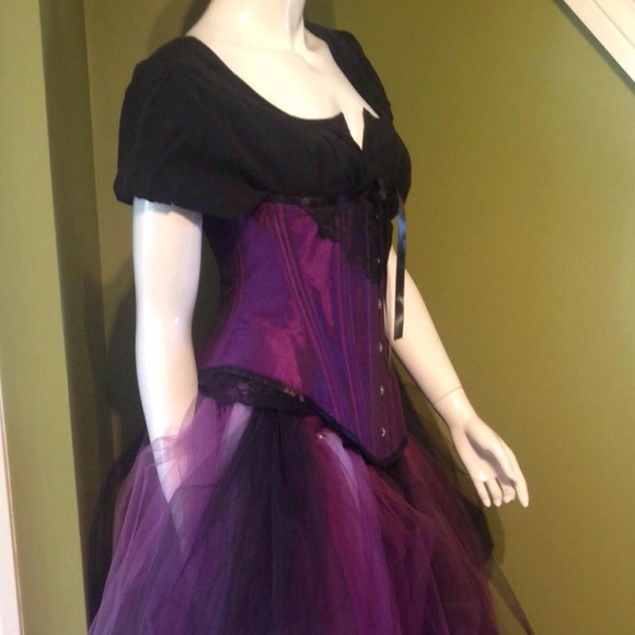 Corset steel-boned underbust in purple satin - Picture 5 of 6